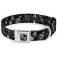 Load image into Gallery viewer, Dog Bone Seatbelt Buckle Collar - Hibiscus Outline Black/White
