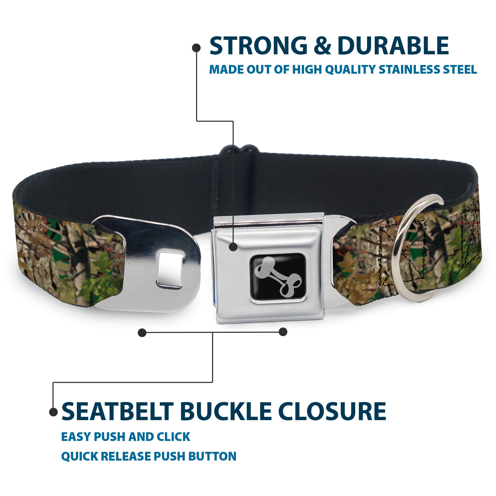 Dog Bone Seatbelt Buckle Collar - Hunting Camo