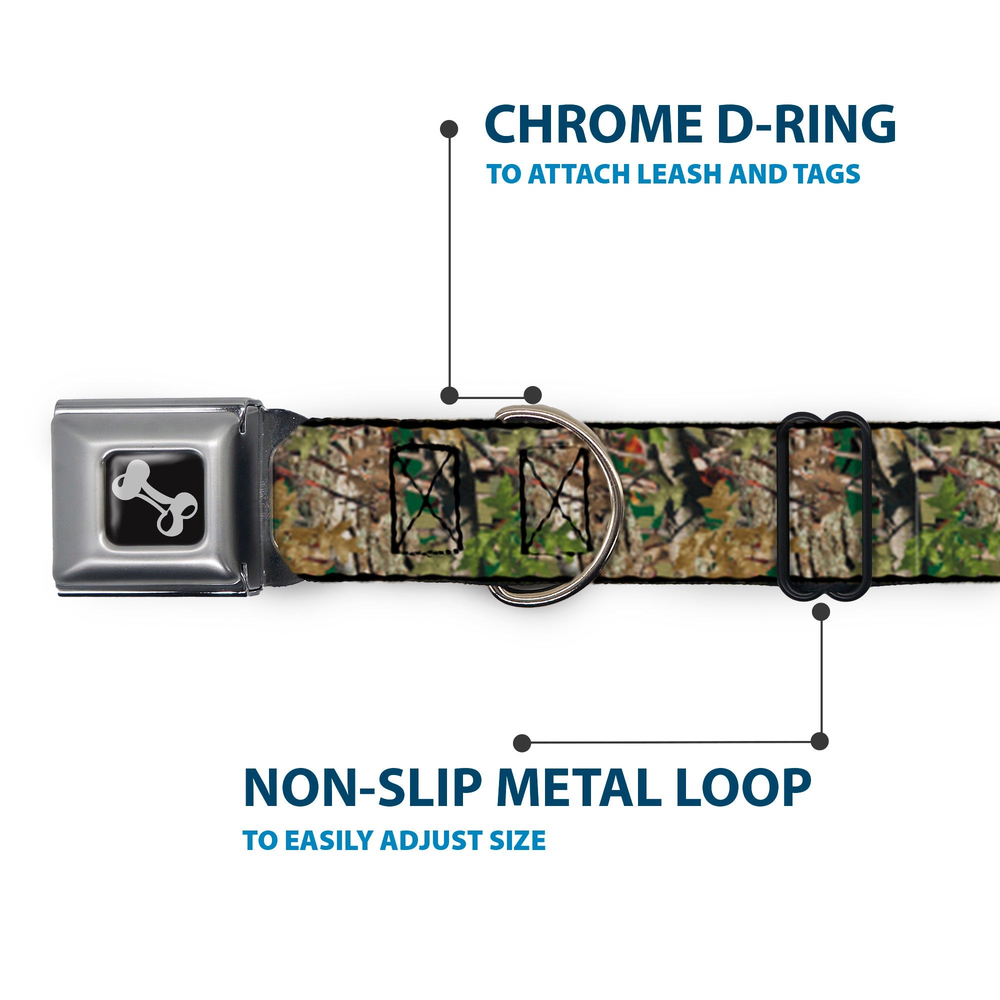 Dog Bone Seatbelt Buckle Collar - Hunting Camo