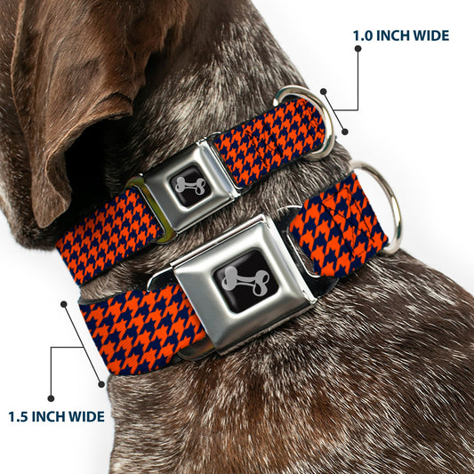 Dog Bone Seatbelt Buckle Collar - Houndstooth Orange/Blue