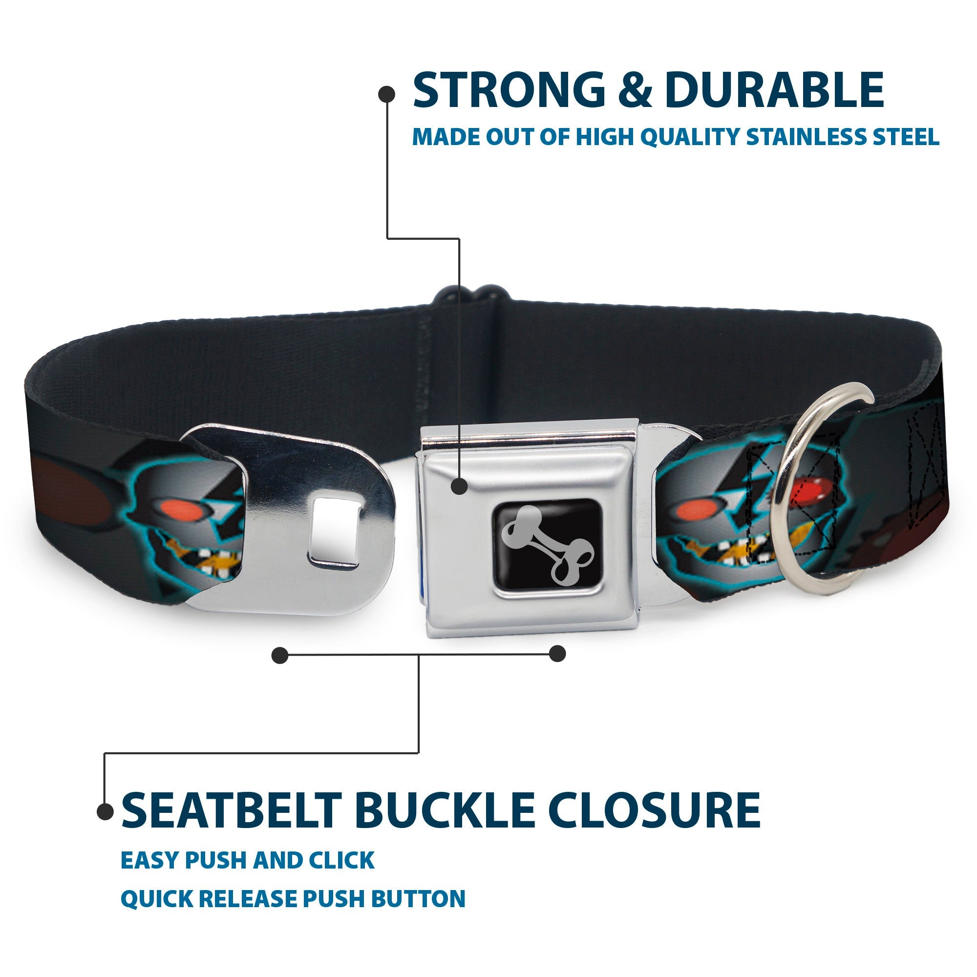 Dog Bone Seatbelt Buckle Collar - High Voltage Skull