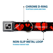Dog Bone Seatbelt Buckle Collar - Heart Breaker Black/White/Red