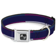 Dog Bone Seatbelt Buckle Collar - Hash Mark Stripe Navy/Turquoise/Fuchsia/White