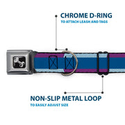 Dog Bone Seatbelt Buckle Collar - Hash Mark Stripe Turquoise/Fuchsia/White