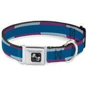 Dog Bone Seatbelt Buckle Collar - Hash Mark Stripe Turquoise/Fuchsia/White