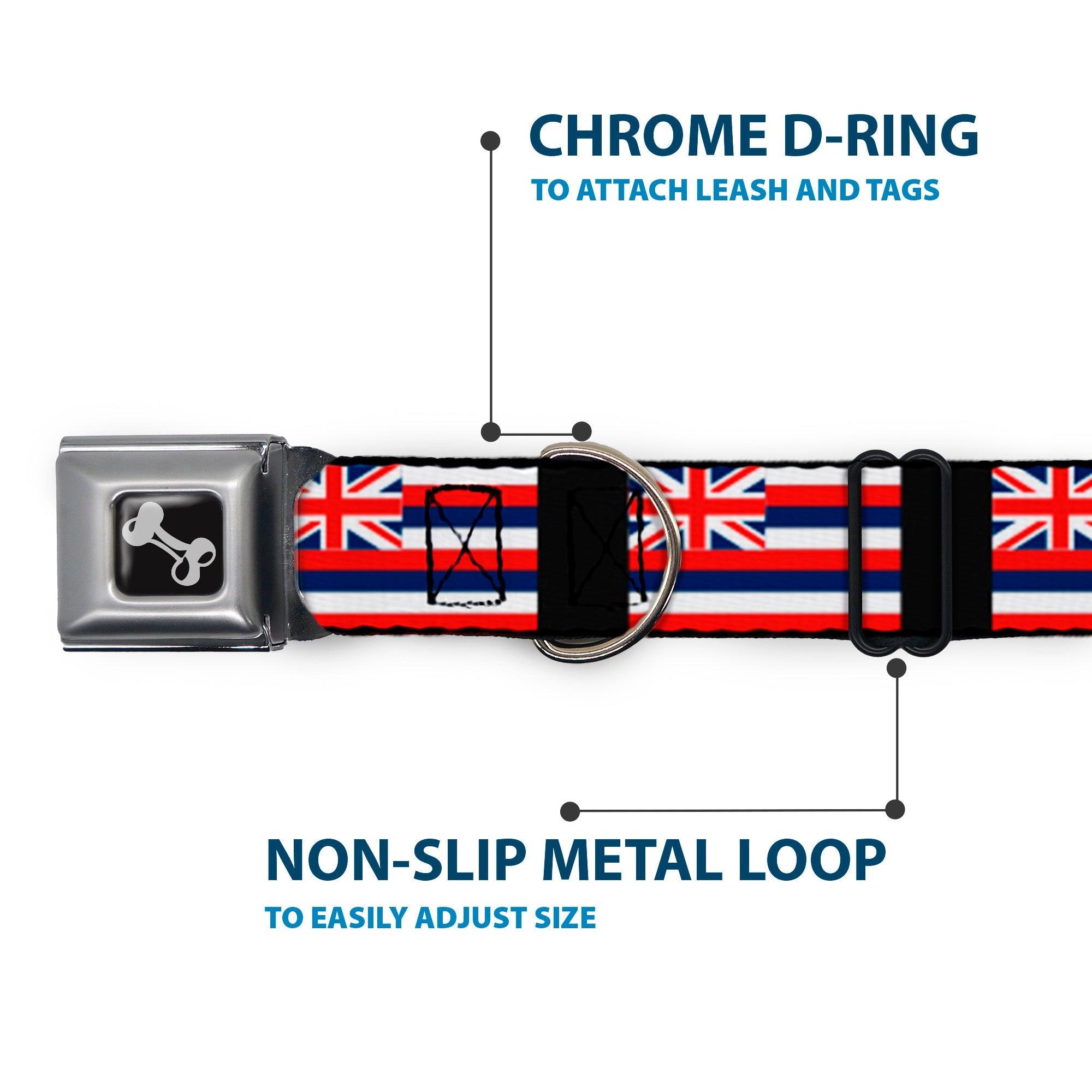 Dog Bone Seatbelt Buckle Collar - Hawaii Flags