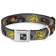 Dog Bone Seatbelt Buckle Collar - Hot Rod w/Flame Skull