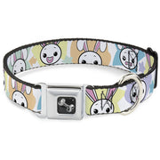 Dog Bone Seatbelt Buckle Collar - Happy/Sad Bunnies & Stars White/Pastel