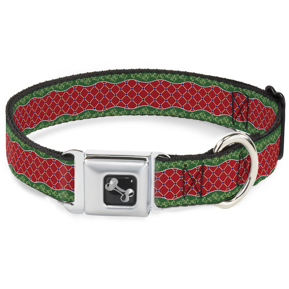 Dog Bone Seatbelt Buckle Collar - Holiday Trim Stripe Green/Red