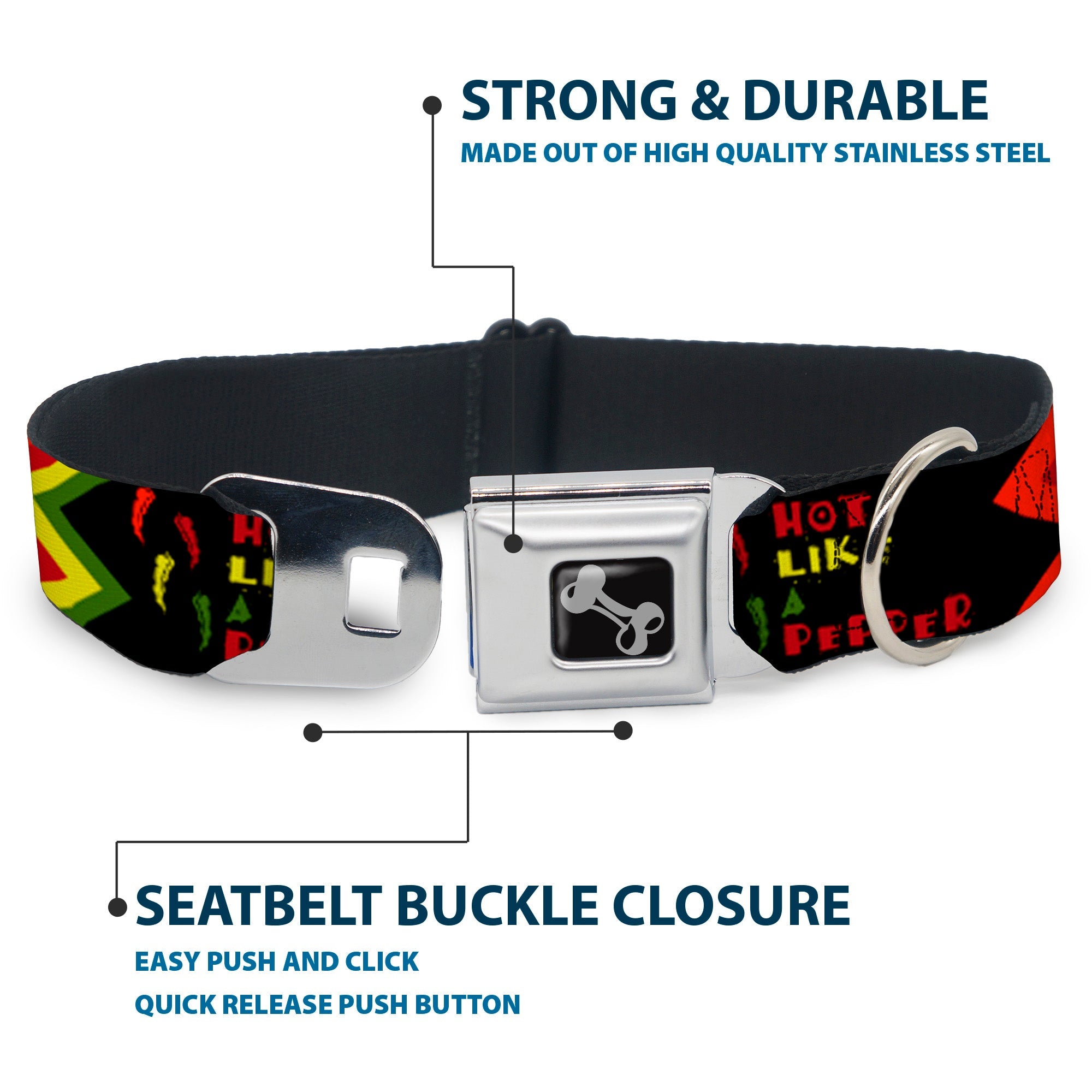 Dog Bone Seatbelt Buckle Collar - Hot Like A Pepper