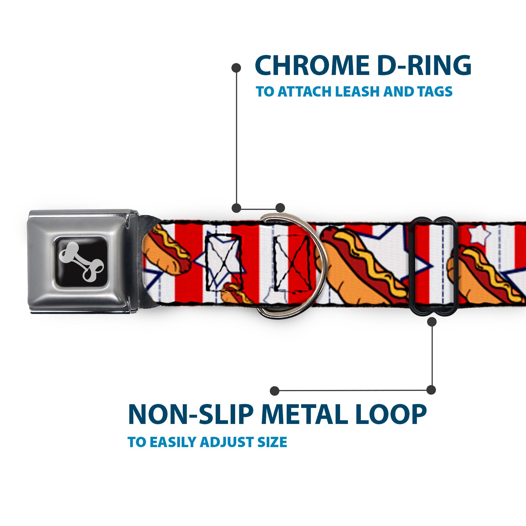 Dog Bone Seatbelt Buckle Collar - Hot Dogs