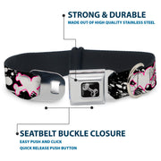 Dog Bone Seatbelt Buckle Collar - Heart & Cross Bones w/Splatter Black/White