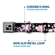 Dog Bone Seatbelt Buckle Collar - Heart & Cross Bones w/Splatter Black/White