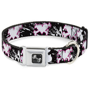 Dog Bone Seatbelt Buckle Collar - Heart & Cross Bones w/Splatter Black/White