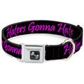 Load image into Gallery viewer, Dog Bone Seatbelt Buckle Collar - Haters Gonna Hate w/Gem Black/Fuchsia
