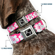 Dog Bone Seatbelt Buckle Collar - Hibiscus Neon Pink/White