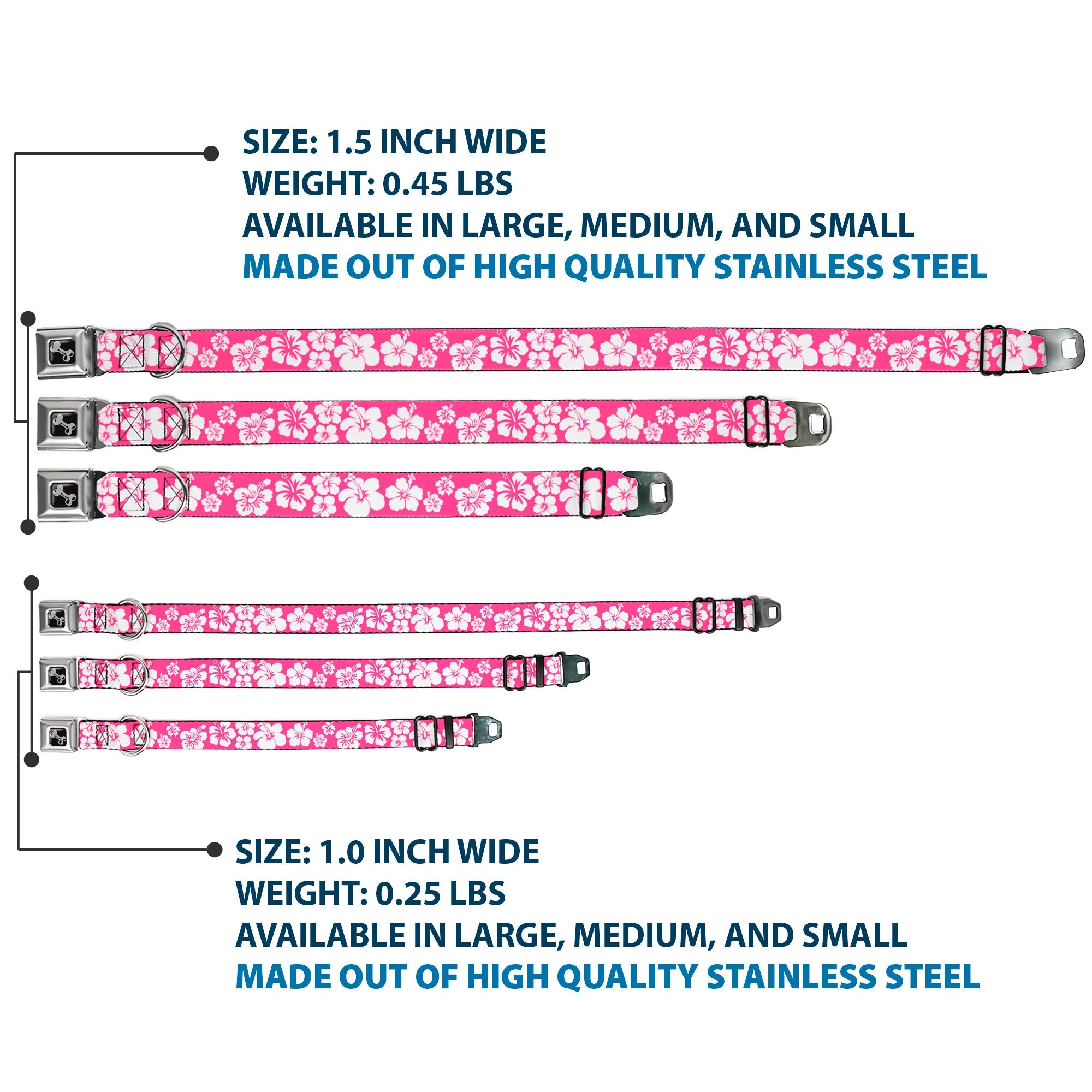Dog Bone Seatbelt Buckle Collar - Hibiscus Neon Pink/White
