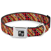 Dog Bone Seatbelt Buckle Collar - Hot Dogs/Buffalo Plaid Black/Red