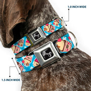 Dog Bone Seatbelt Buckle Collar - Happy Cupcakes Buffalo Plaid White/Blue
