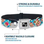 Dog Bone Seatbelt Buckle Collar - Happy Cupcakes Buffalo Plaid White/Blue