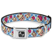 Dog Bone Seatbelt Buckle Collar - Happy Cupcakes Buffalo Plaid White/Blue