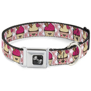 Dog Bone Seatbelt Buckle Collar - Happy Cupcakes Buffalo Plaid White/Pink