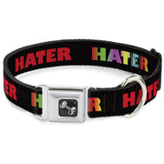Dog Bone Seatbelt Buckle Collar - HATER Black/Red/Rainbow Fade