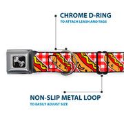 Dog Bone Seatbelt Buckle Collar - Hot Dogs Buffalo Plaid White/Red