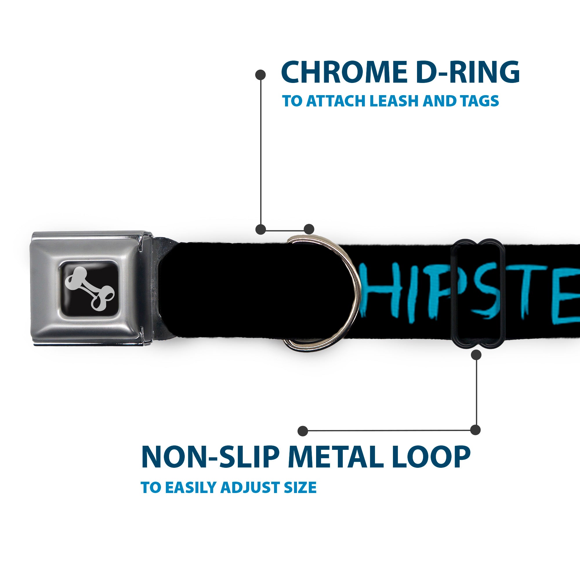 Dog Bone Seatbelt Buckle Collar - HIPSTERS RUIN EVERYTHING Black/Blue
