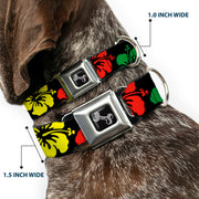 Dog Bone Seatbelt Buckle Collar - Hibiscus CLOSE-UP Black/Green/Yellow/Red