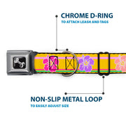 Dog Bone Seatbelt Buckle Collar - Hibiscus w/Stripes Gold/Multi Pastel