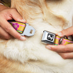 Dog Bone Seatbelt Buckle Collar - Hibiscus w/Stripes Gold/Multi Pastel