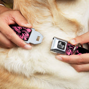 Dog Bone Seatbelt Buckle Collar - Hibiscus Weathered Black/Pink