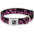 Load image into Gallery viewer, Dog Bone Seatbelt Buckle Collar - Hibiscus Weathered Black/Pink
