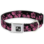 Dog Bone Seatbelt Buckle Collar - Hibiscus Weathered Black/Pink