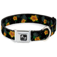 Load image into Gallery viewer, Dog Bone Seatbelt Buckle Collar - Hibiscus Flowers Black/Green/Orange
