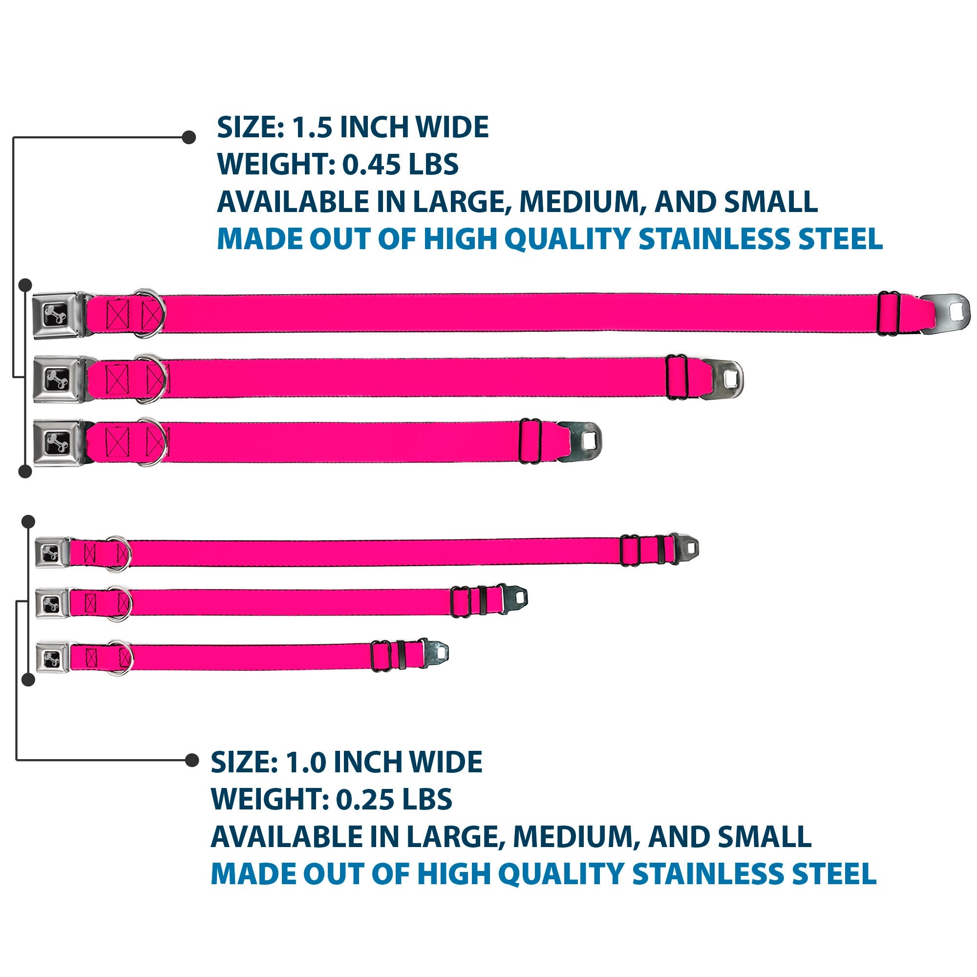 Dog Bone Black/Silver Seatbelt Buckle Collar - Hot Pink PMS 219