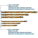 Dog Bone Seatbelt Buckle Collar - Hibiscus Collage Blue/Orange/Yellow