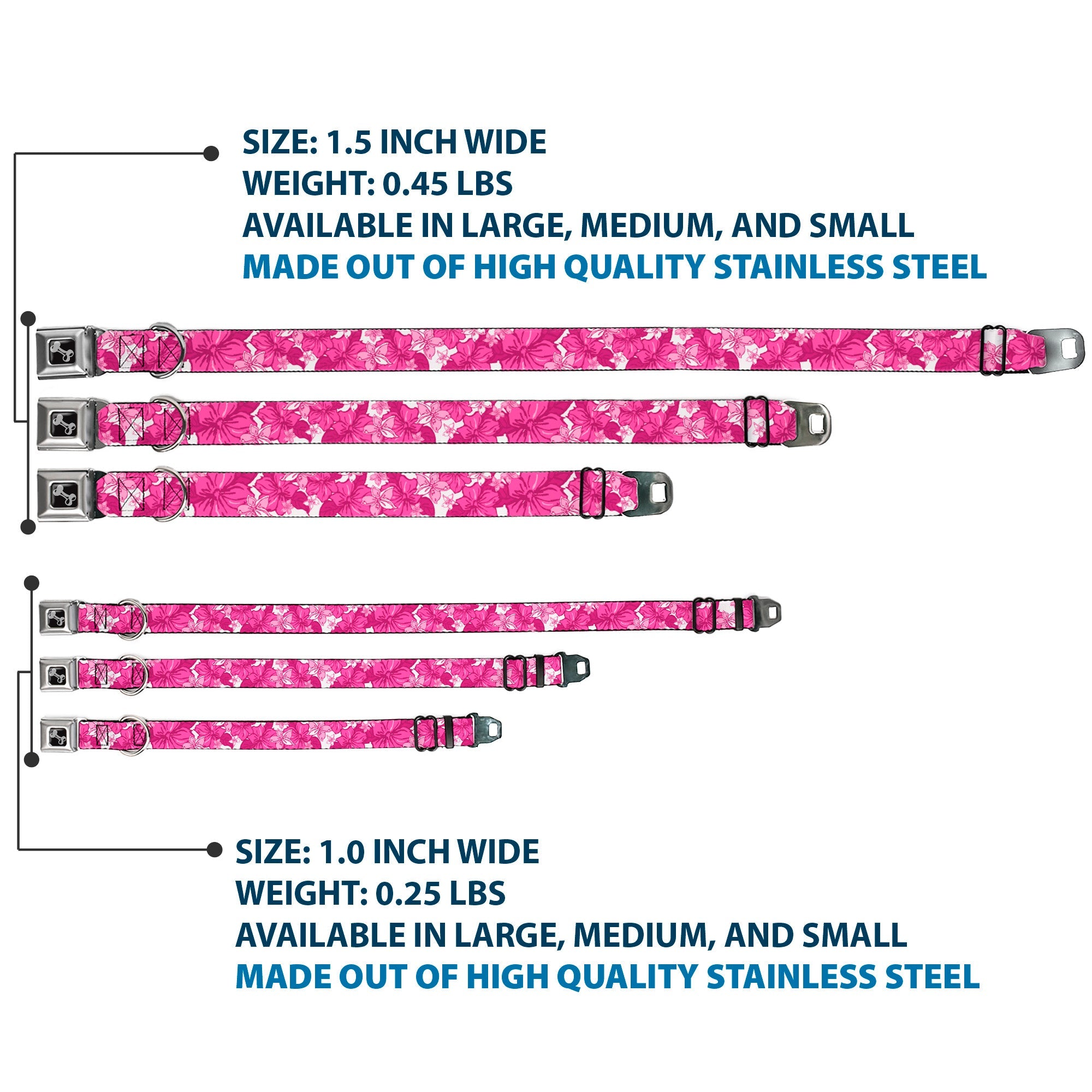 Dog Bone Seatbelt Buckle Collar - Hibiscus Collage White/Pinks