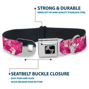 Dog Bone Seatbelt Buckle Collar - Hibiscus Collage White/Pinks