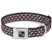 Dog Bone Seatbelt Buckle Collar - Houndstooth Navy/Orange/White