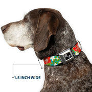 Dog Bone Seatbelt Buckle Collar - Hibiscus & Plumerias Turquoise/Green/Red/White