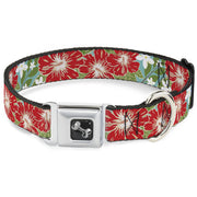 Dog Bone Seatbelt Buckle Collar - Hibiscus & Plumerias Turquoise/Green/Red/White