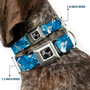 Dog Bone Seatbelt Buckle Collar - Hibiscus Collage White/Blues
