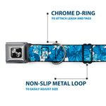 Dog Bone Seatbelt Buckle Collar - Hibiscus Collage White/Blues