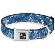 Dog Bone Seatbelt Buckle Collar - Hibiscus Collage White/Blues