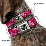 Dog Bone Seatbelt Buckle Collar - Hibiscus Collage Pink Shades