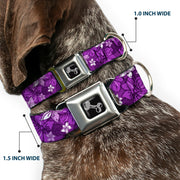 Dog Bone Seatbelt Buckle Collar - Hibiscus Collage Purple Shades