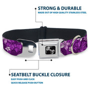 Dog Bone Seatbelt Buckle Collar - Hibiscus Collage Purple Shades