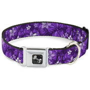 Dog Bone Seatbelt Buckle Collar - Hibiscus Collage Purple Shades